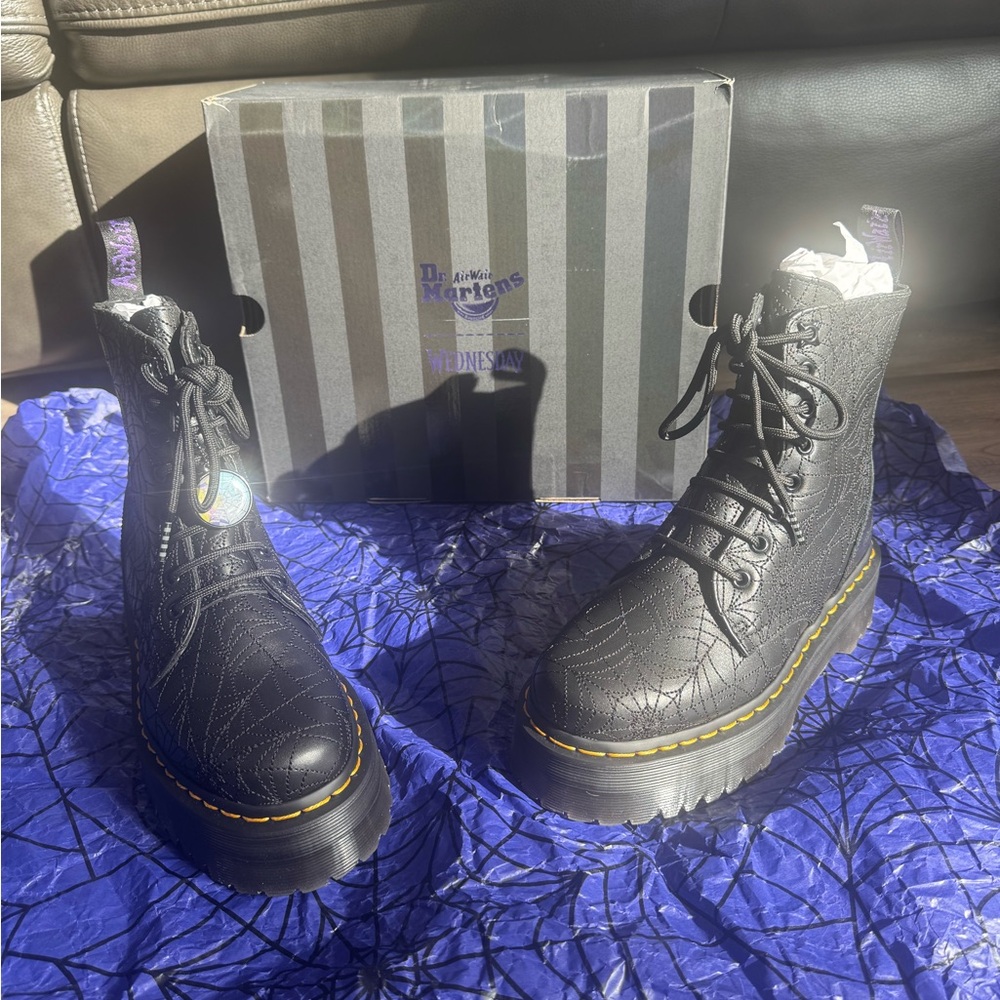 Dr. Martens Wednesday Spiderweb Boots - Black and Black